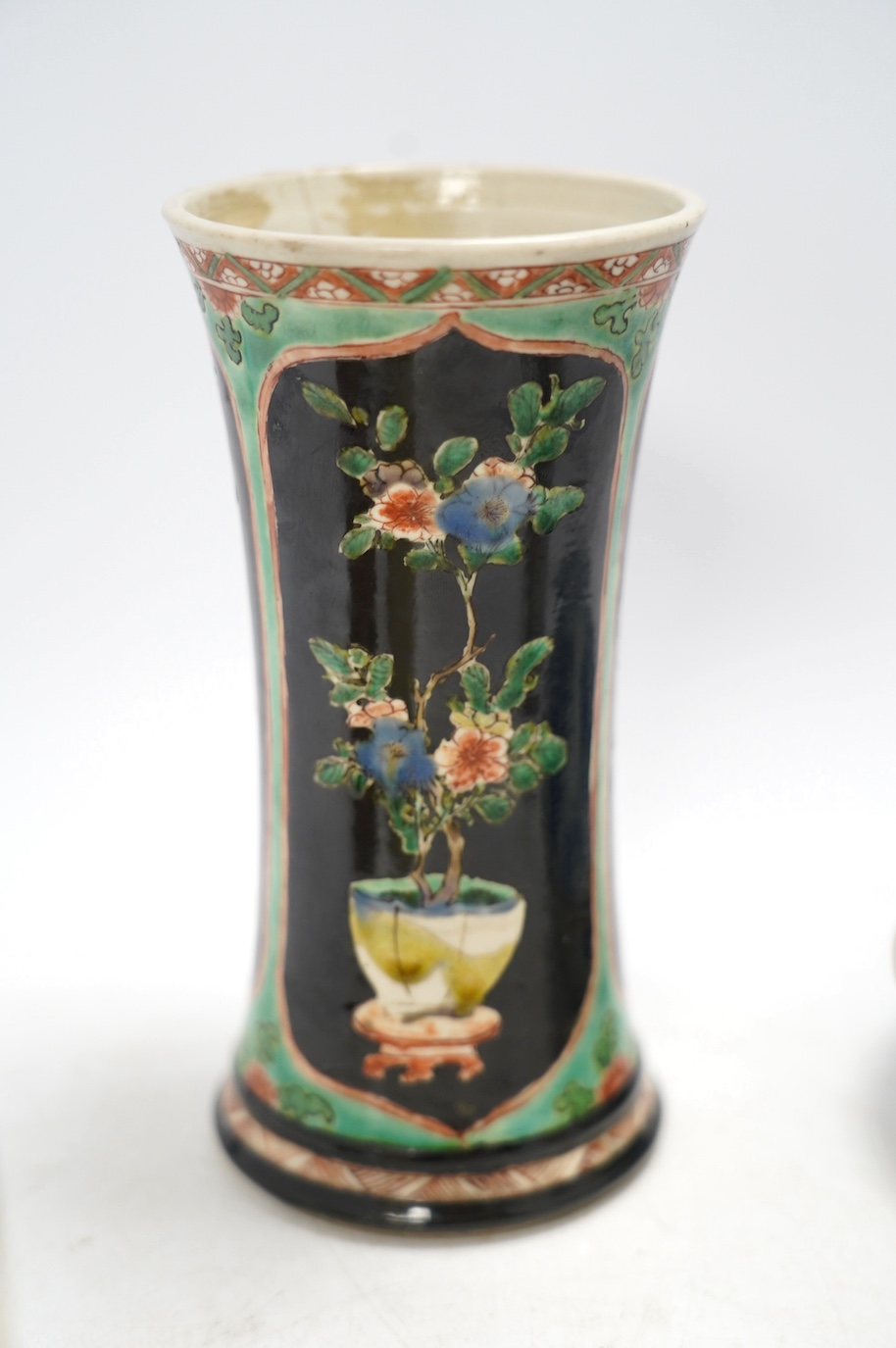 Japanese and Chinese ceramics to include a famille noire vase, a blue and white dish and a Japanese pot and cover, largest 19cm high. Condition - varies